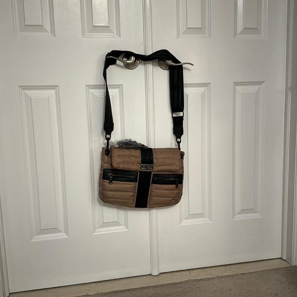 Think Roland khaki Crossbody utility bag with gunmetal accents